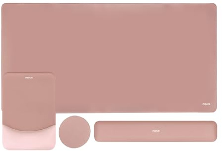 MOSISO Kit Tapis Souris Gaming & Repose-poignet Clavier,Rose Saumon | Tapis Souris Rectangulaire avec Repose-poignet & Sous-verre, Antidérapant, Ergonomique, Bord Silicone Incurvé