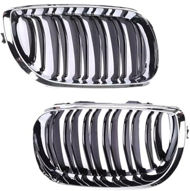 Riloer Rejilla frontal de riñón, rejilla de doble listones, parachoques delantero, parrilla de riñón compatible con BMW Serie 3 E46 de 4 puertas, cromo y negro brillante
