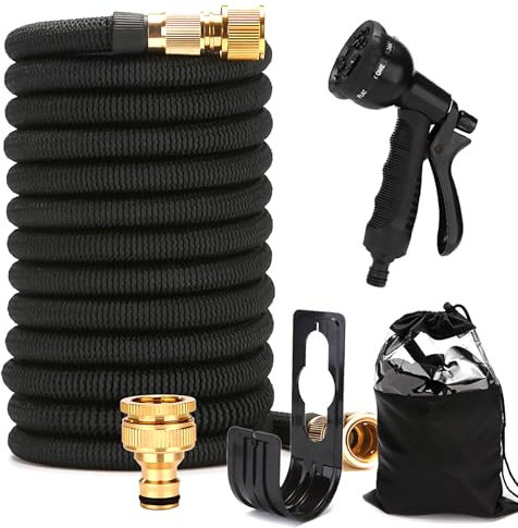 Expandable Garden Hose 15M/50FT, Never Kink Flexible Hose Pipe, with 8 Modes, Expandable Garden Hose for Pet Car Washing, Cleaning, Watering Lawn and Garden(Reaching 50FT After Expansion)