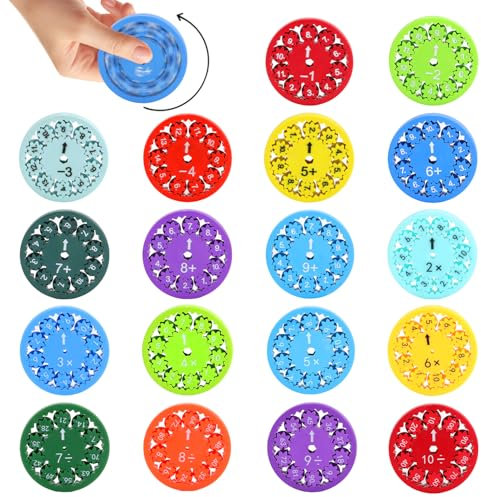 Prmape 18 Stück Mathe Fidget Spinner Set, Mathe Fidget Toys Kinder, Mathe Fakten Fidget Spinner, Mathe Spinner Addition Subtraktion Multiplikation Division für Interaktives Lernspielzeug