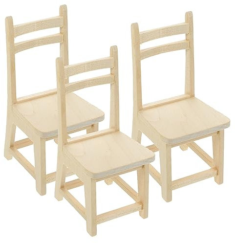 Milisten 3Stücke Mini Holzstuhl Puppenhausmöbel Kleine Holzstühle Modelle Für Puppenhaus Deko Handgefertigte Möbel Für Kreative Szenen Und Spielzeugdekoration