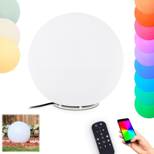 HOFSTEIN Kugelleuchte Ilara, Kugellampe aus weißem Kunststoff, RGB Wegelampe Ø 40 cm mit Fernbedienung, CCT einstellbar 2700-6500, Farbwechsler, Außenleuchte für Garten, IP 65, E27 inkl., 60 Watt