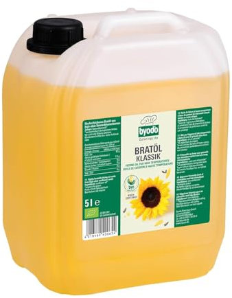 Bio-Bratöl Klassik aus High-Oleic Sonnenblumenkernen von Byodo – Feinstes Bio-Öl, 5 Liter, Hocherhitzbar & milder Geschmack, Zum Braten, Grillen & Frittieren, Vielseitig einsetzbar, Vegan
