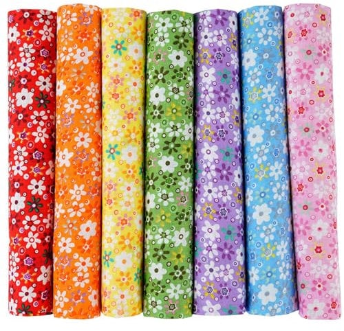 7er Set Baumwollstoff 50x50cm – Stoffe zum Nähen Meterware, Patchwork Stoffe Paket & Stoffreste – DIY Stoff zum Basteln, Quilten, Puppenkleidung & Dekoration – Verschiedene Designs aus 100% Baumwolle