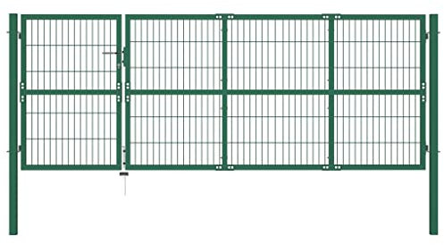 Refined Gartentür Zauntor Gartenpforte Zauntür Hoftor Gartenzaun Pforte Metalltor Hoftür Tor Stahl Gartentor mit Pfosten 350 x 120 cm Stahl Grün