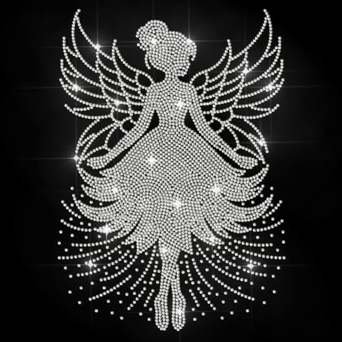 MAYJOYDIY Fairy Rhinestone Iron on Hotfix Transfer Angel Wing Heat Transfer Sticker Princess Dreamy Fairy Bling Clothing Decoration Applique for Shirt Bag Hat Jacket Jeans Shoes Decoration