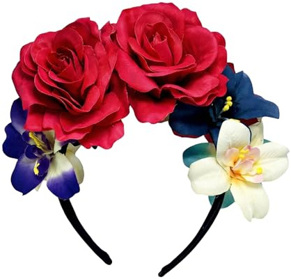 ericotry Mexikanische Rose Blume Krone Stirnband Haargriff Band Reifen Kopfstück Ostern Halloween Kostüm Zubehör für Cosplay Party