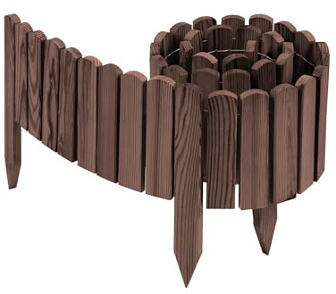 Woodygift Beeteinfassung Holz 200 cm – Rasenkante 10 cm Hoch – Flexibler Gartenzaun Beetumrandung Naturholz – Gartendeko Rollborder für Rabatten & Wege (Nussbaum)