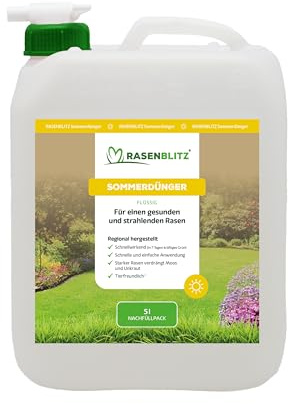 BodenLiebe RASENBLITZ Sommerdünger Nachfüllpack 5 L Rasendünger | für 250-500 m², flüssig & sofort wirksam, nachhaltiger Rasendünger bei Trockenstress, ideal zur Auffrischung