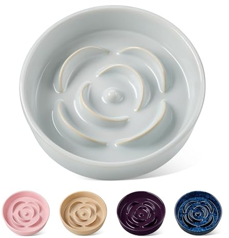 vancasso Flower Shaped Slow Feeder Dog Bowl 360ml Pet Bowl, Ceramic Puzzle Feeder for Small Dogs & Cats, Dishwasher & Microwave Safe, Ideal for Food and Water, Non-Slip & Tip-Proof; Grey; Small