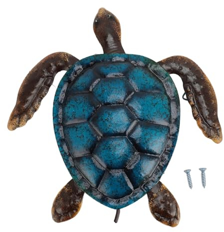 Phefop Decoraciones de Pared de Tortugas Marinas de Metal Arte Oceanico para Baño Jardin y Exterior Adornos Tematicos Vida Marina Fácil de Instalar Azul Grande