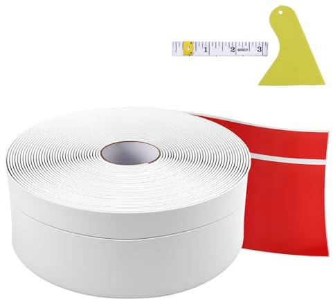 Moulure Murale Adhesive Plinthe Blanche Sur Mesure Plaque de base auto-adhésive,18m,PVC Souple Autocollant,Protection Angle Mur pour les murs sols protection des bord,Livrée Avec Raclette Règle Souple