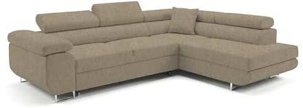 Ecksofa mit Schlaffunktion PASTI L-Form, Sofa Couch mit Bettkasten, 3-Sitzer Eckcouch, Schlafsofa für Wohnzimmer, Big Sofa Couch mit Schlaffunktion (Easy Clean Sandbeige, Ottomane Rechts)