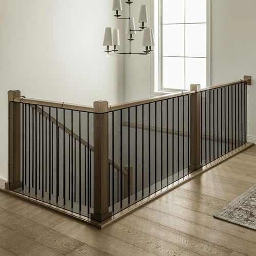 Treppenschutznetz 85 x 310 cm Ohne Bohren Verdicken Treppenschutznetz Verstellbar Stabil für Hunde Katzen – Sicherheitsabsperrgitter für Treppen, Türen, Schwarz