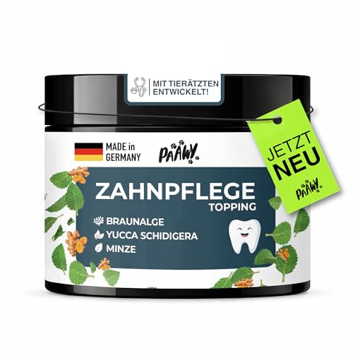 paawy Dental Pulver für Hunde - 9-in-1 Wirkstoff-Komplex Made in Germany - Zahnsteinentferner & Anti-Mundgeruch Futtertopping - einfache Zahnpflege beim Hund - Zahnputzflocken für tägliche Reinigung