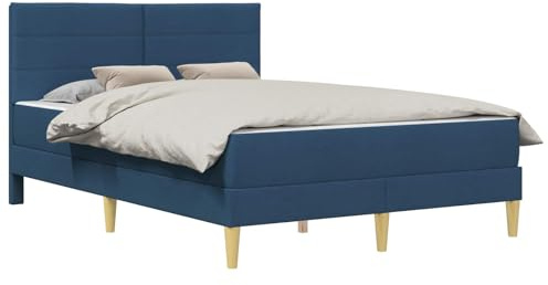 vidaXL Bettrahmen Blau 160 x 200 cm Polyester, Modernes Schlafzimmer-Setup, langlebiges Bettgestell, rechteckige Schaumstoffmatratze, stilvolle Moderne Möbel, bequemer Schlaf