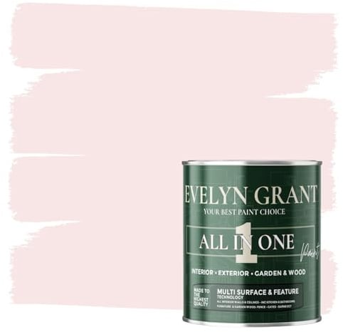 Evelyn Grant All-IN-ONE Paint & Primer - Multi-Surface Paint For Interior Walls, Outdoor Garden & Exterior Walls, Wood Furniture | High Durability Multi-Feature - Blush Pink - 1L - Matt