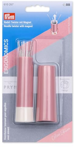 Prym 610267 Nadel-Twister mit Näh- und Stopfnadeln, magnetischer Nadelhalter zur Aufbewahrung, Nadelspender mit 19 Nähnadeln und Stopfnadeln, beere