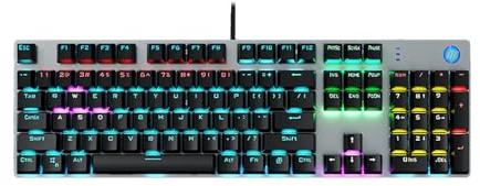HP GK400F Tastiera meccanica cablata, pannello in metallo ABS, 104 tasti per giochi e uso aziendale, interruttore marrone, compatibile con desktop e laptop, nero