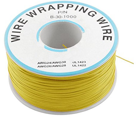 Saim Breadboard P/N B-30-1000 30AWG Tin Plated Copper Wire-wrapping Wire Gauge Solid Core Cable for Reworking PCBs 200M Yellow