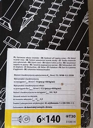 DMX - Holzschrauben Torx - Spanplattenschrauben - Schrauben 6,0x140 - Konstruktionsschrauben - Schrauben set 100 Stück - Terrassenschrauben - Torx Set - Holzbauschrauben - Senkkopfschrauben Set