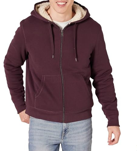 Amazon Essentials Felpa con Cappuccio e Cerniera Integrale in Pile Foderata in Sherpa Uomo, Bordeaux, XXL