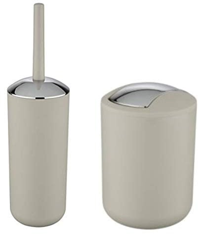 WK Brasilia Matt Enclosed Plastic Toilet Brush and Bathroom Bin Set (Biege)