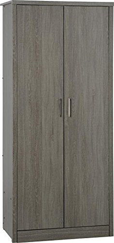 OSFO Lisbon 2 Door Wardrobe - Black Wood Grain Light Oak Effect Available, Black Wood Grain