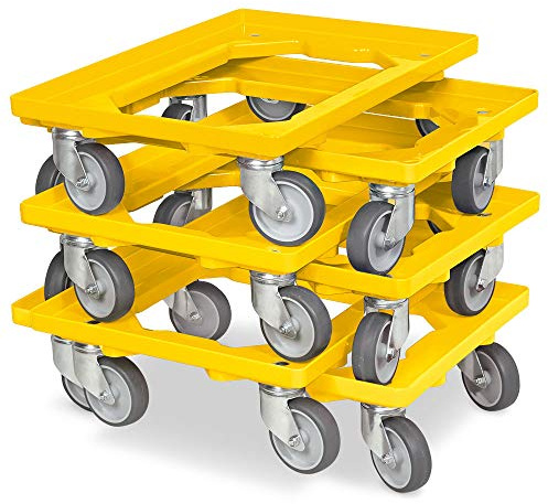 BRB 6X Logistikroller/Transportroller für Kisten 600x400 mm, Tragkraft 250 kg (gelb)