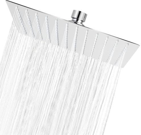 Large Square Rain Shower Head 304 Stainless Steel Ultra Thin Powerful High Pressure Top Spray Bathroom Rainfall Showerhead (10inch)