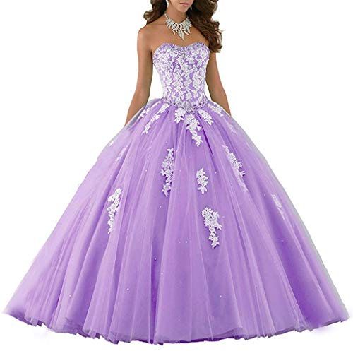 Vantexi Elegante vestido de noche de tul para mujer, vestido de noche largo, vestido de baile de graduación, vestido de novia Color lila. 40