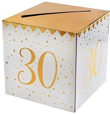 CHAL Urne Spardose Geburtstag 30 Jahre weiß und goldfarben metallic