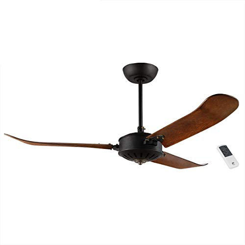 EGLO Deckenventilator Hoi An, 3 Flügel Ventilator mit Fernbedienung, hochwertiges Schichtholz in Holz-Farbe Eiche dunkel, Schwarz struktur, AC Motor, Ø 137cm