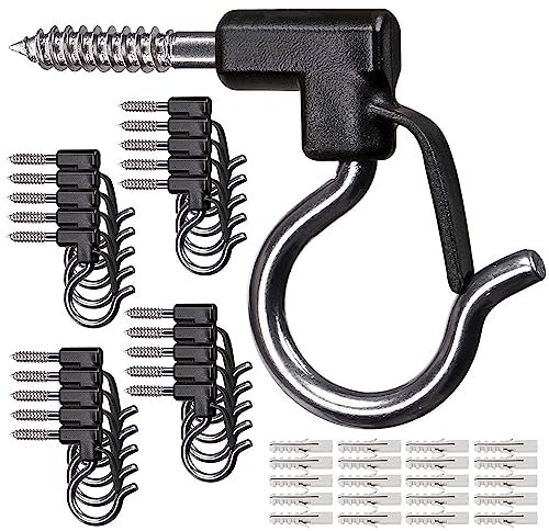 SELEWARE Lot de 20 crochets de suspension en acier inoxydable avec vis pour éclairage de Noël, garage, Nouvel An, fête, extérieur, câble facile à libérer et lumières LED féériques, capacité de 18,1 kg