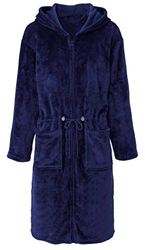 CelinaTex XL Bademantel Kapuze Uni lang aufgesetzte Taschen zwei Wege Reißverschluss Damen Kuschelflanell OEKO-TEX Vital