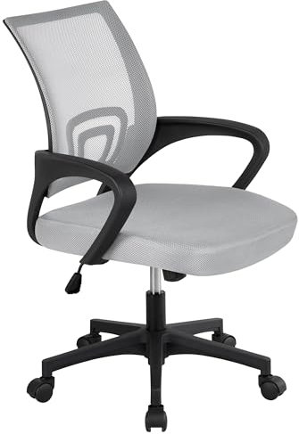 Yaheetech Sedia da Scrivania Ufficio Ergonomica Reclinabile Girveole in Rete Traspirante Altezza Regolabile con Braccioli e Rotelle Direzionale Portata 136 kg Grigio