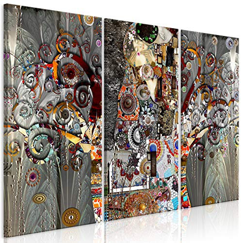 murando Quadro Gustav Klimt 90x60 cm 3 pezzi Stampa su tela XXL Immagini moderni Murale Fotografia Grafica Decorazione da parete Astratto Albero della vita Bacio l-A-0058-b-e