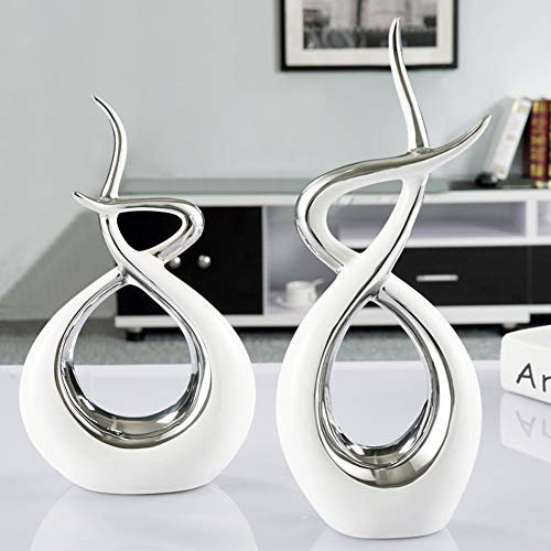 WIG-WYF Objeto Decorativo De Cerámica Plata, Escultura De Decoración De Mesa De Cerámica, Decoración Moderna De Sala De Estar Manualidades Abstractas, Elegantes Artículos Decorativos En Espiral C