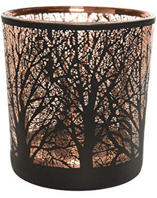 Christmas-Decorations Teelichthalter Glas Baum Motiv Schwarz