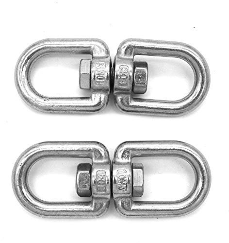 2 Pieces NUZAMAS M10 Double Ended Swivel Eye Hooks, 304 Stainless Steel Eye to Eye Swivel Shackle Key Ring Keychain Connector