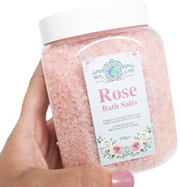 Relaxing Bath Salt fragranced with Rose Bath Salts Luxury by Elegance Natural Skin Care Mineral Rich Salt Crystals are Infused with Rose Oil