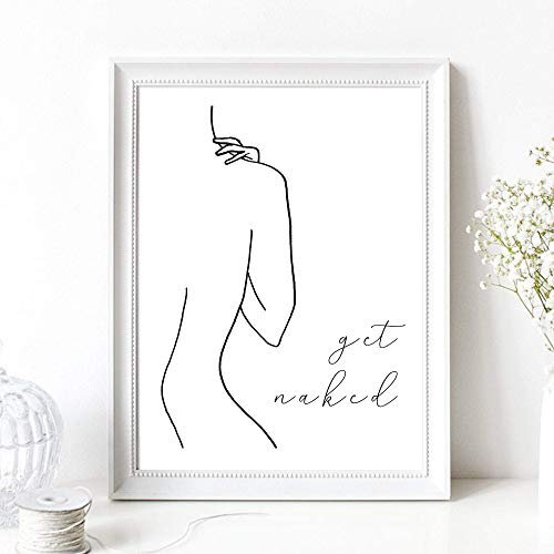 Kunstdruck Din A4 ohne Rahmen Spruch - Get naked - Frau Frauenkörper Nude Zeichnung Minimal Badezimmer Dusche Druck Poster Bild