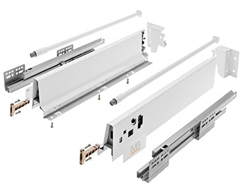 GTV - Modern Box Schublade I L=450mm H=146 mm I Weiss I Leises Schließen I Belastung bis zu 40 kg I Einfache Installation I Synchronisation des Fahrweges der Führungen I PB-D-KPL450B1