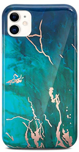 ONEFLOW Sense Case kompatibel mit Apple iPhone 11 Hülle in Marmor Optik, Schutz für Kamera und Bildschirm, Glitzer Handyhülle aus Silikon - glänzend Grün (Excitement)