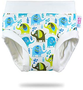 Petit Lulu Training Überhose Größe L (14,5-19 kg) Fluffy Organic Baby Trainerhöschen Stoffwindeln Hergestellt in EU (Kleine Elefanten)