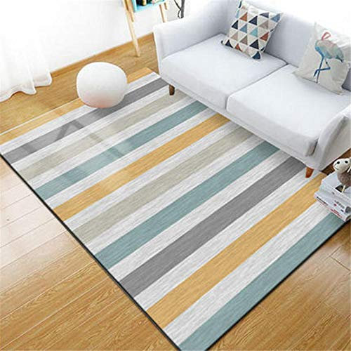 AU-SHTANG kinderteppich Gelber, hellblauer Teppich mit Streifenmuster, Bequeme Krabbelmatte, Rutschfester und leicht zu saugender Teppich Flur deko -hellblau_200x300cm