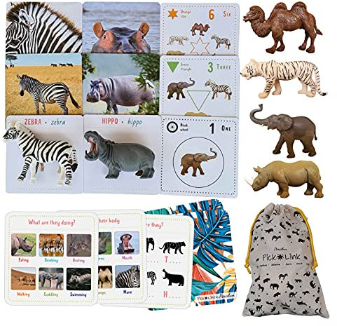 Percilun Pick&Link, Montessori Spielzeug Ab 2 Jahre, Tiere Spielzeug, Lernkarten Kinder, Lernspiele Ab 2 Jahre, Spielzeug Ab 3 Jahre, Vorschule Flashcards Montessori Karten. (6 Tiere, 30 Karten.)