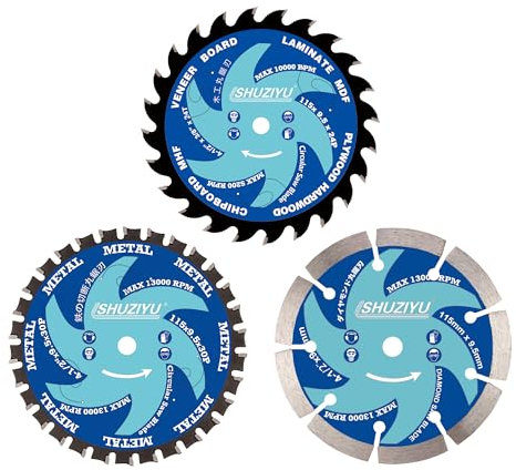 4-1/2 (115mm), Stone. Wood, Metal Cutting Circular Saw Blade 3 pcs Set, Arbor 3/8(9.5mm), Use on all brand 9.5mm arbor Cordless Saw