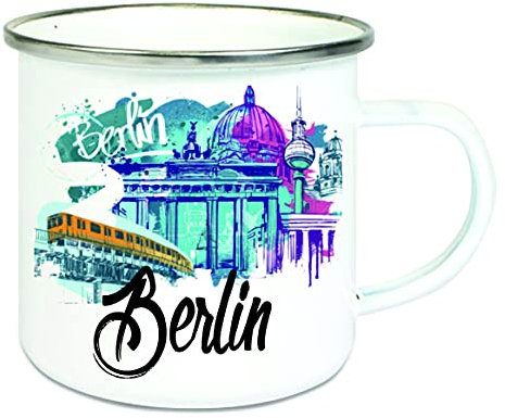 Crealuxe Emaille Tasse Berlin - Kaffeetasse mit Motiv, Campingtasse, bedruckte Emailletasse mit Wunschtext
