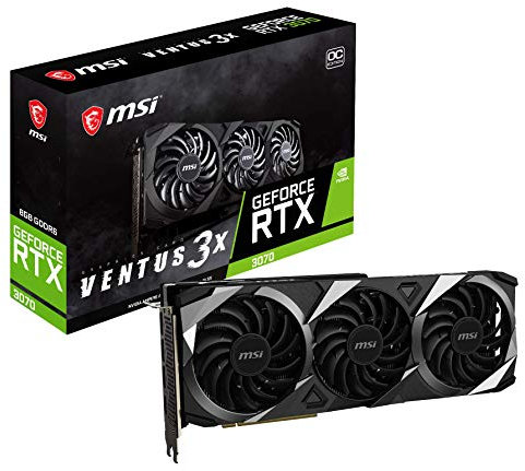 MSI Gaming GeForce RTX 3070 LHR 8GB GDRR6 256-Bit HDMI/DP Nvlink Triple Torx Fan 3 Ampere Architecture OC Tarjeta gráfica (RTX 3070 Ventus 3X 8G OC LHR)